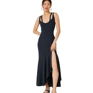 Anthropologie Navy Double-Strap High-Low Maxi Dress with Thigh Slit